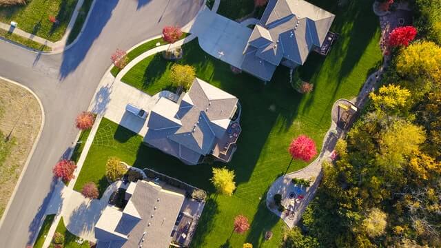 an aerial shot of a neighborhood